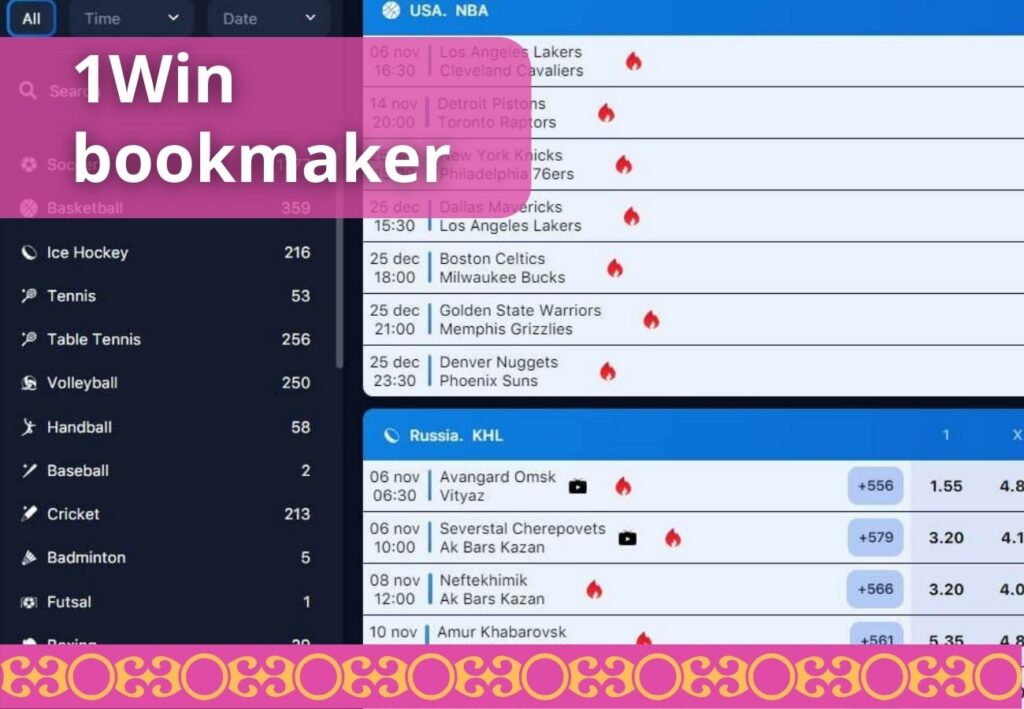 1Win bookmaker betting events overview