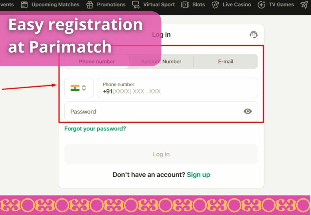 Easy registration at Parimatch insrtuction